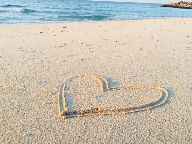 Heart drawn into the sand on a beach