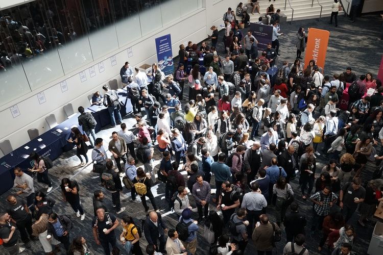 Crowd of people at a recruitment fair