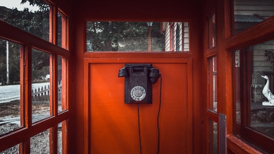 Vintage phone in a red phone box
