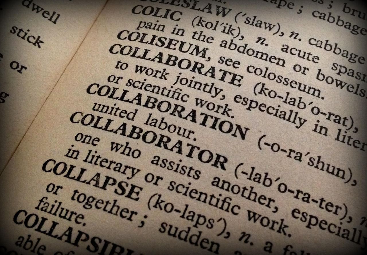 Dictionary open to the entry for collaboration