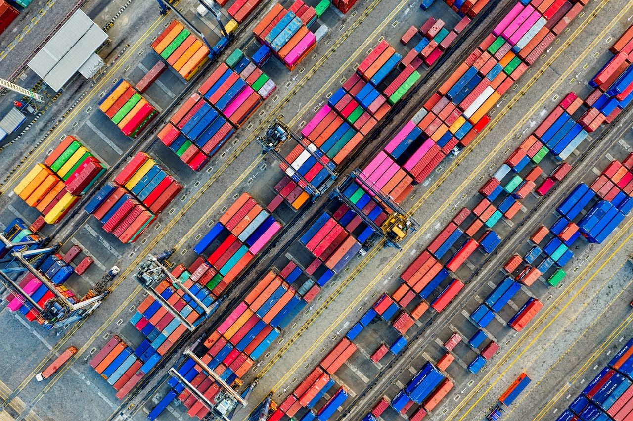 Aerial view of colorful shipping containers