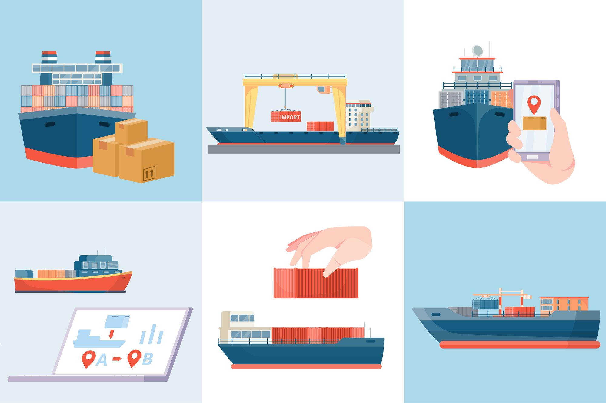 Illustrations of container ships