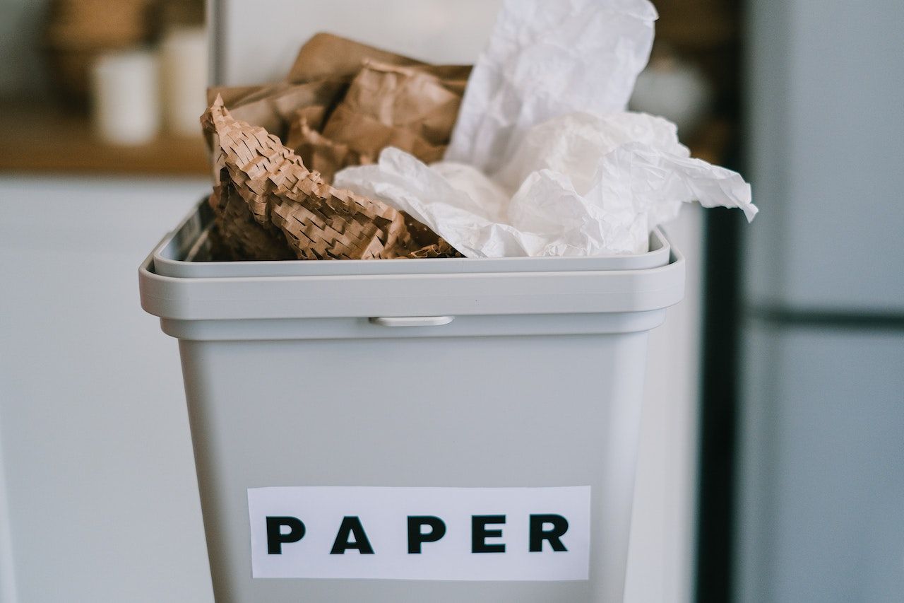 Paper recycling bin in an office