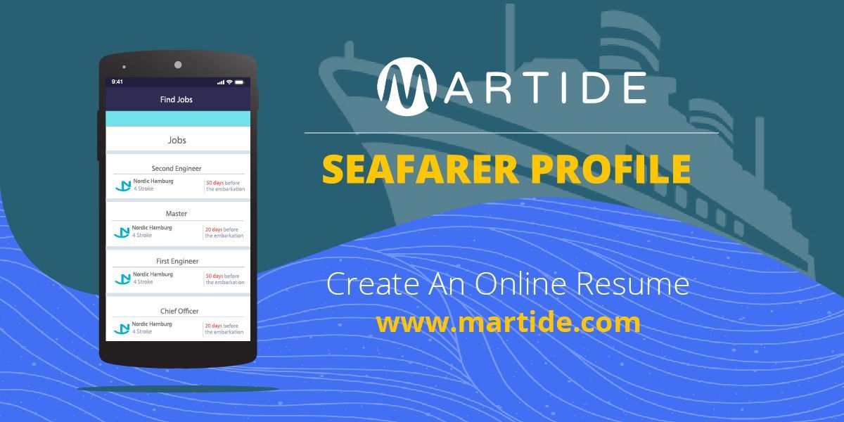 Martide advert showing an iPhone with our seafarer jobs app on the screen