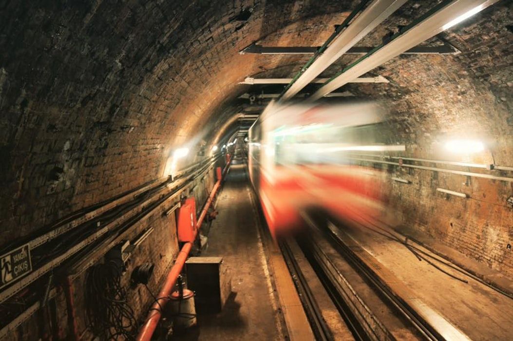 An underground train in a tunnel