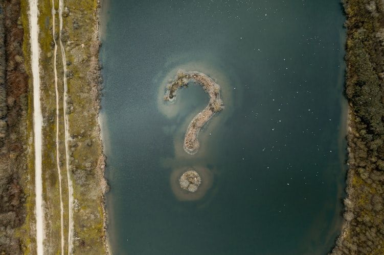 Aerial view of a question mark shaped island