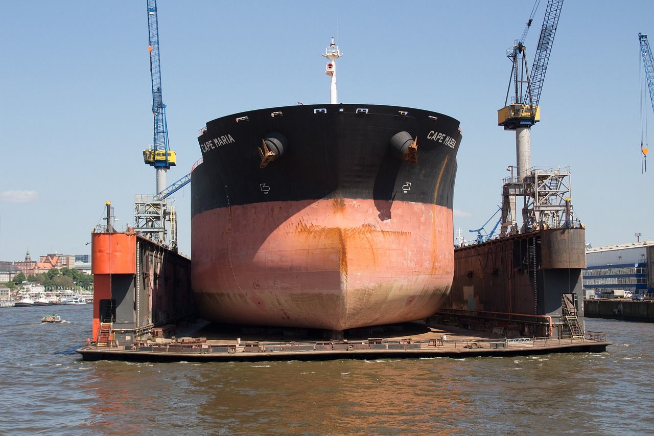 A vessel in a dry dock
