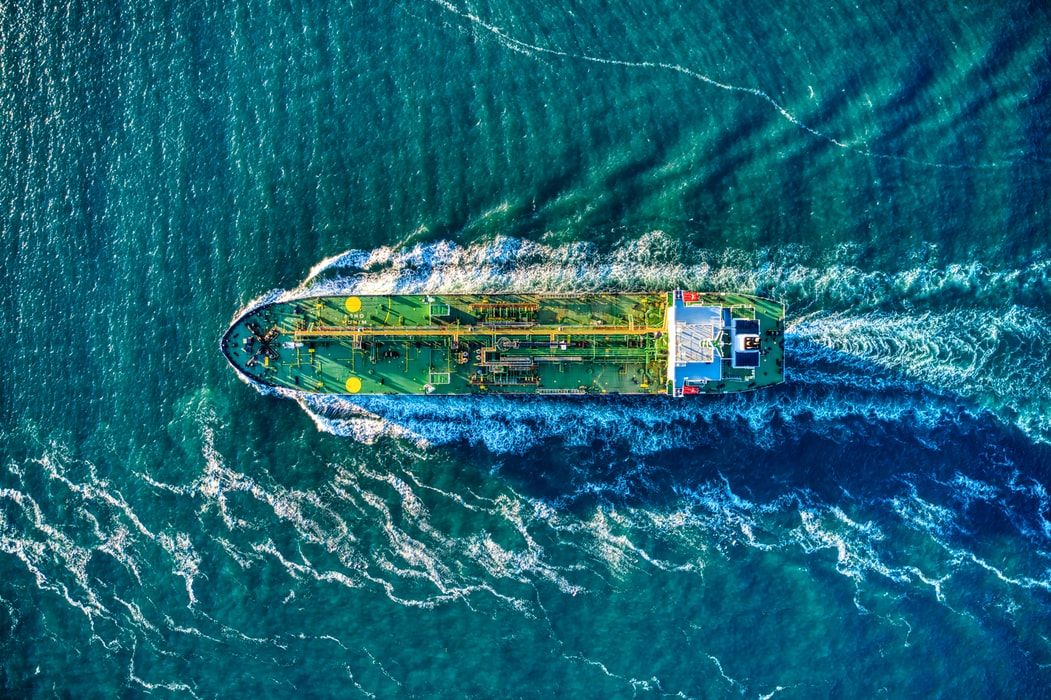 Drone view of a tanker at sea