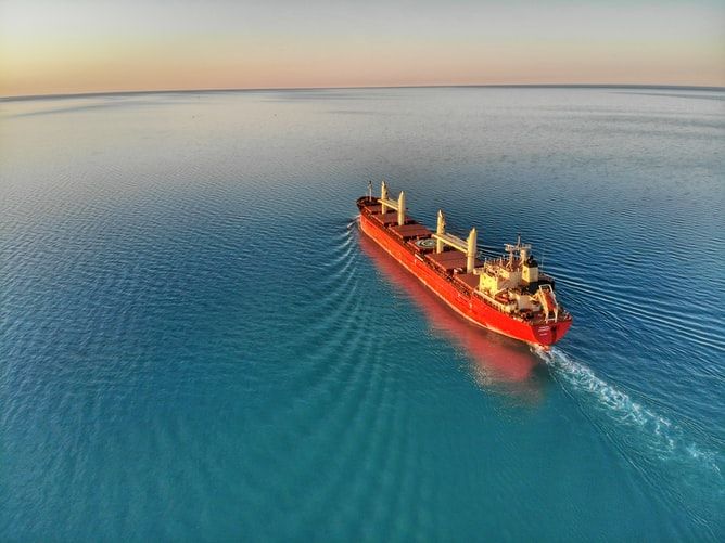 Drone view of a bulk carrier at sea
