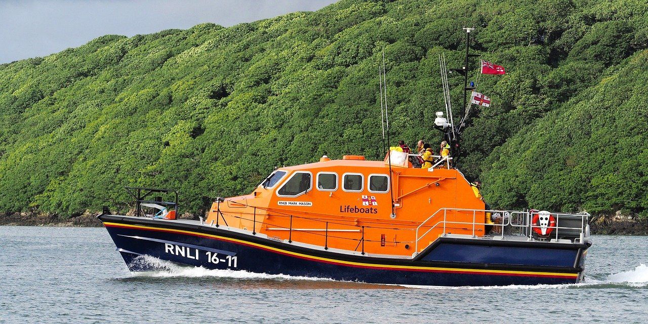 A RNLI lifeboat just off the coast
