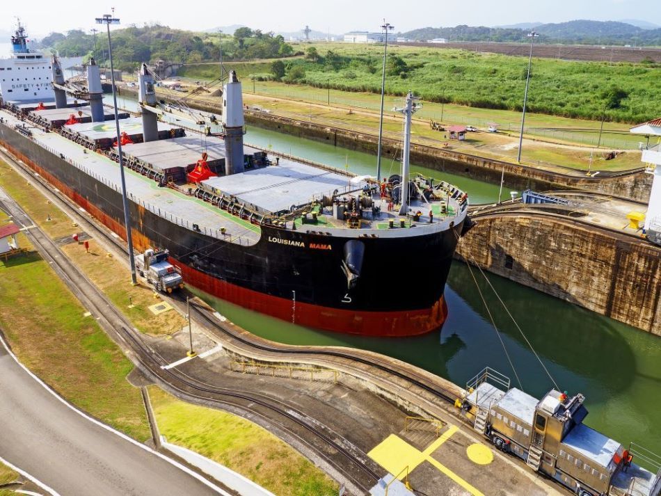 A vessel sailing through the Panama Canal