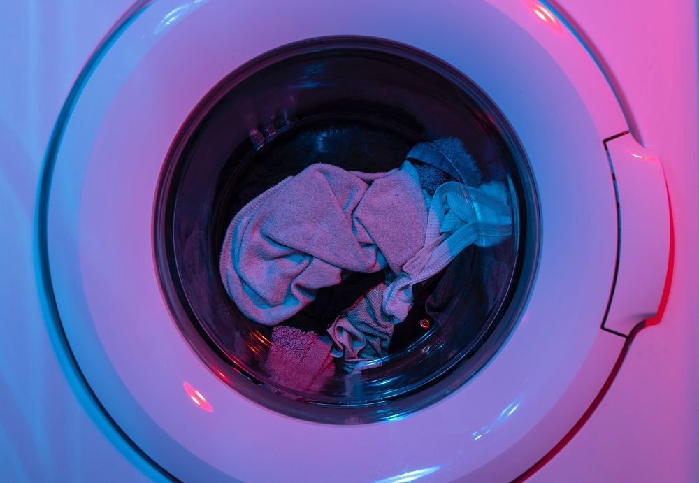 A washing machine full of laundry