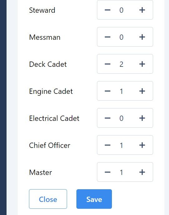 Screenshot of Martide's crewing system and maritime recruitment Vessels feature 