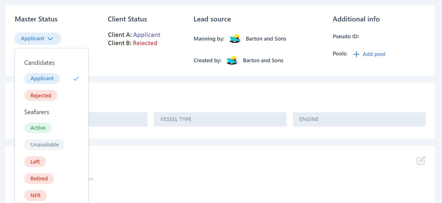 Screenshot of Martide's maritime recruitment software showing a seafarer's profile 