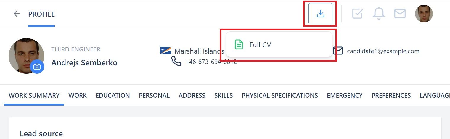 Screenshot of Martide's seafarer jobs board showing the My Seafarer Profile page 