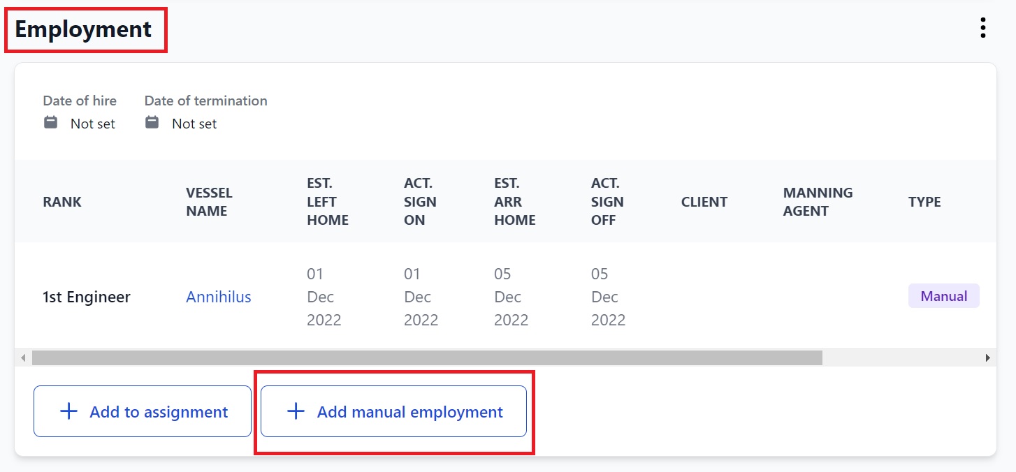 Screenshot of Martide's maritime crew management system showing a seafarer's profile page 