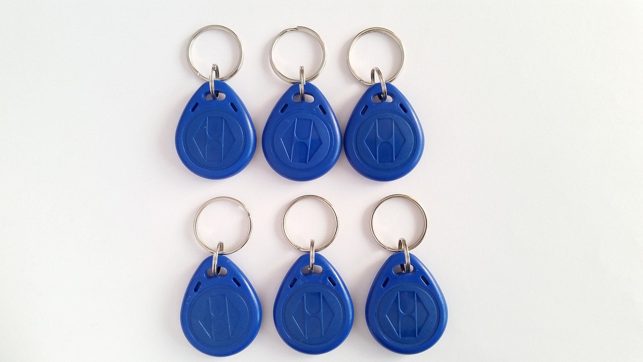 six blue RFID tags for entry