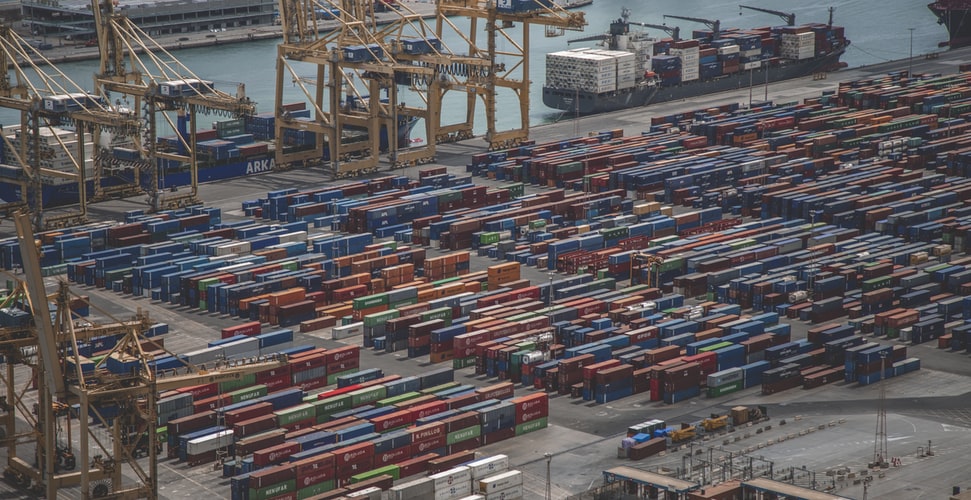 shipping containers in a port