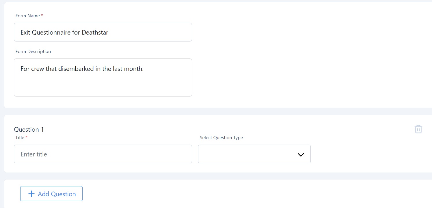 Martide's maritime crew management software showing the Forms feature