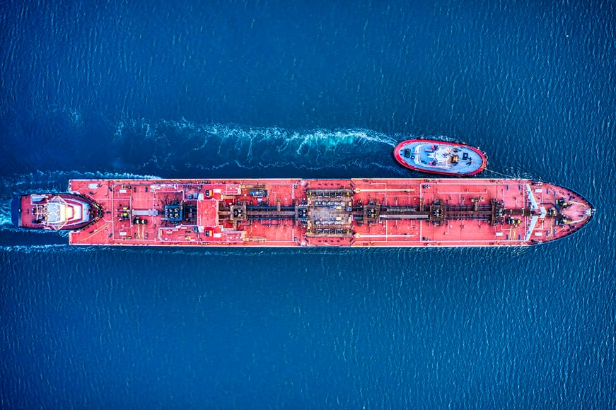 Aerial view of an oil tanker, which would have Pumpman jobs onboard