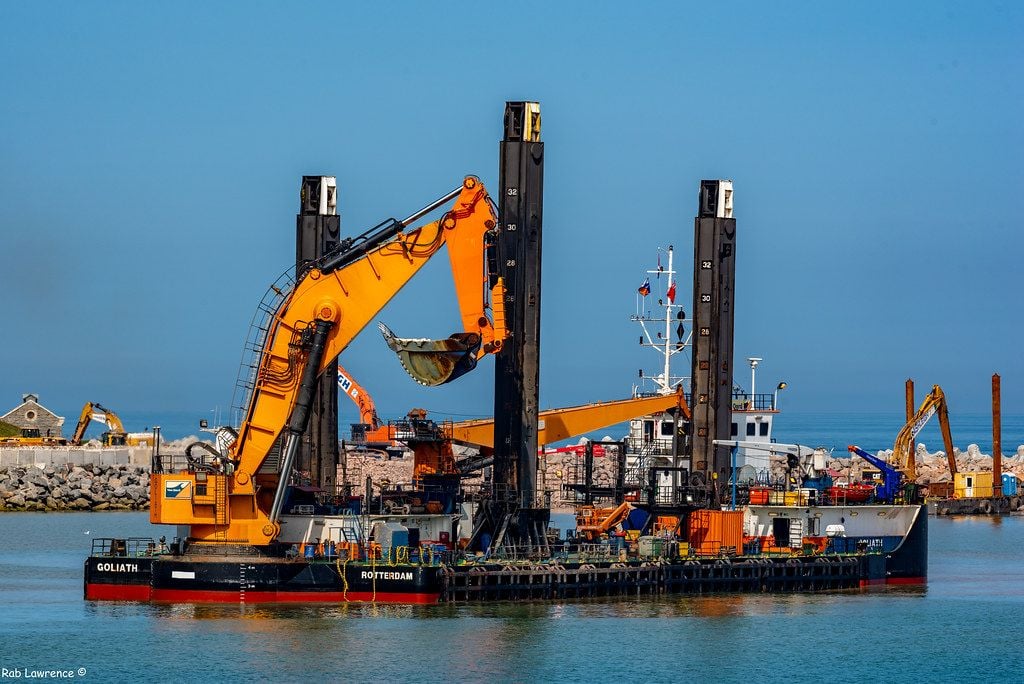 excavator on a boat
