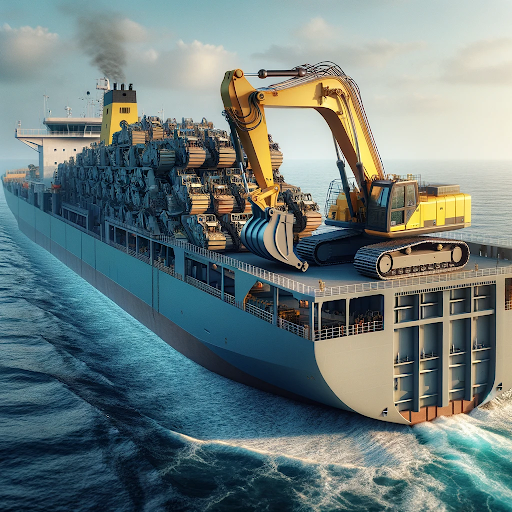 AI generated image of an excavator on a cargo ship