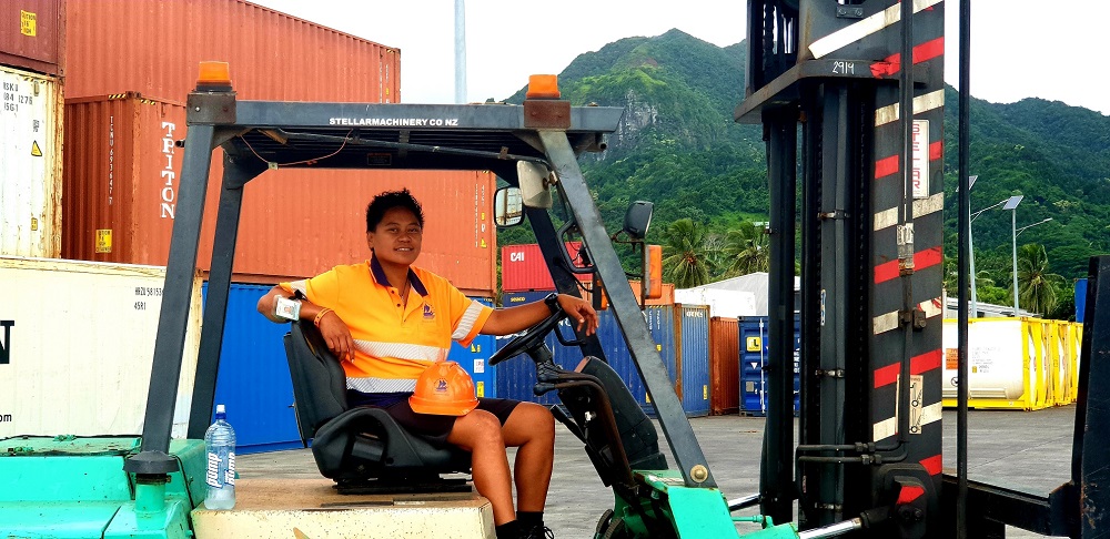 A forklift driver working in a port