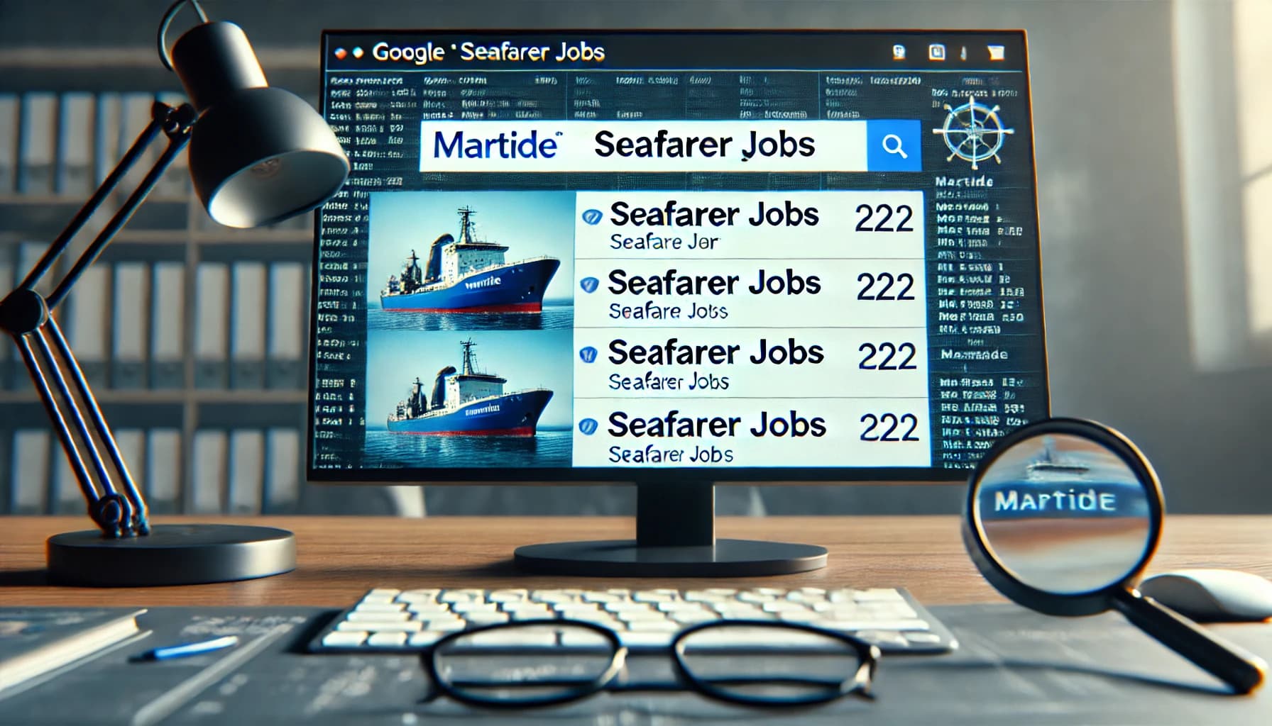 Martide's seafarer jobs online on a PC monitor