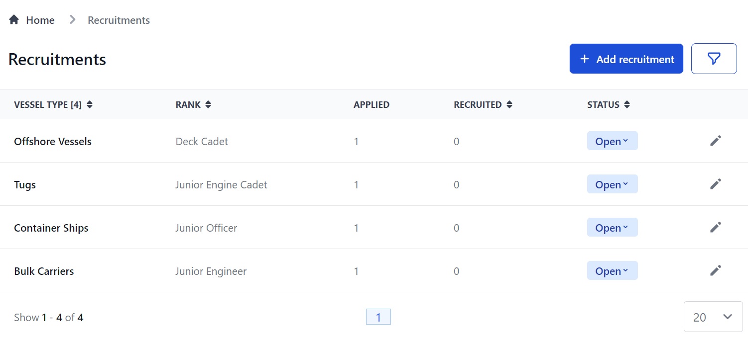 Screenshot of Martide's maritime recruitment and maritime crew management system software