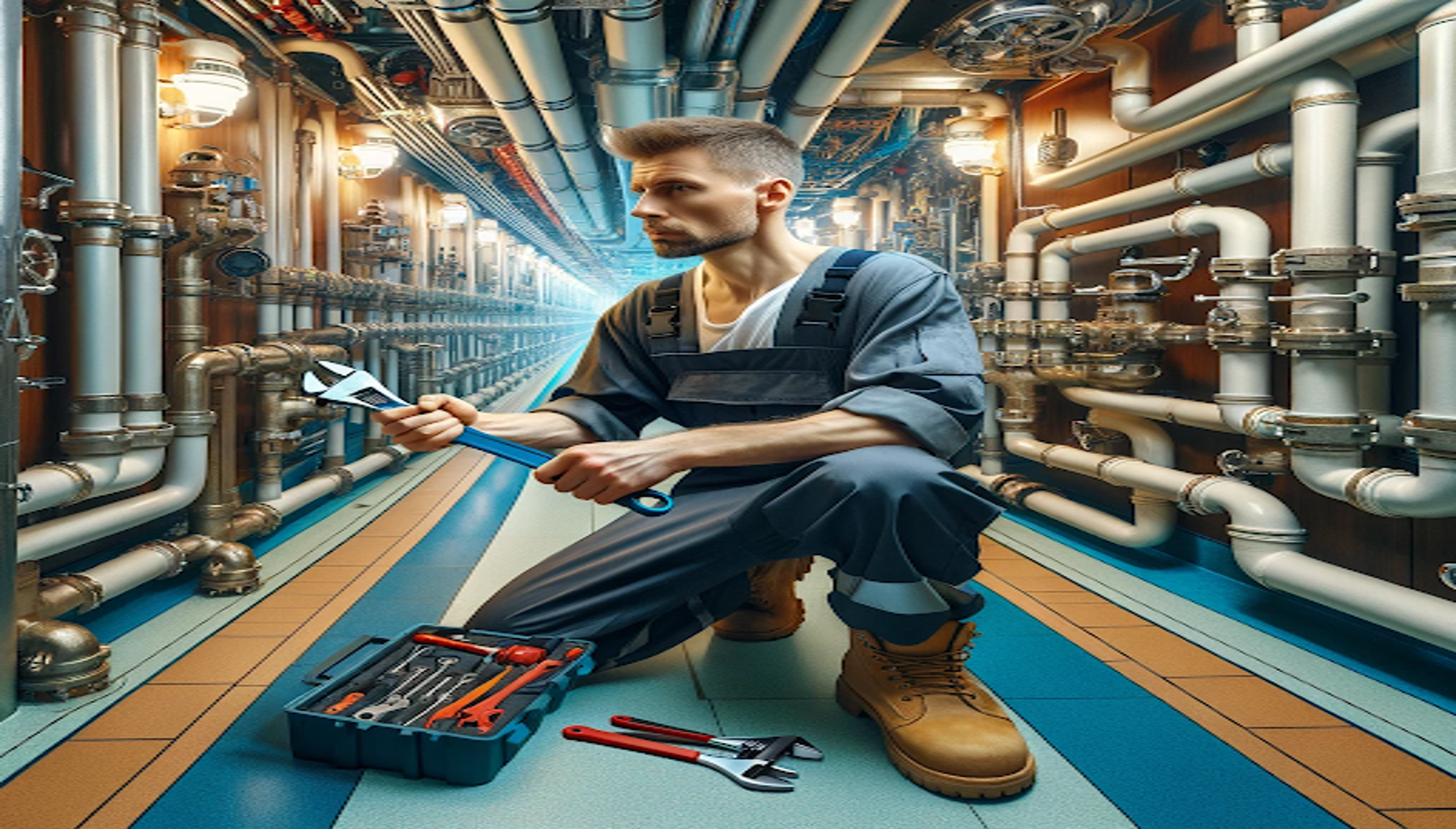 a man working in a ship's plumber job on a cruise ship