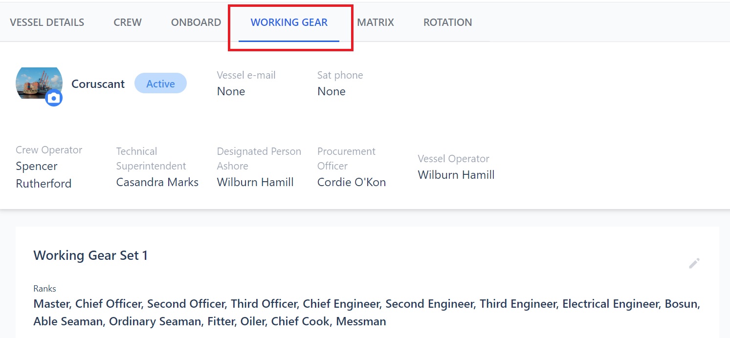 Screenshot of Martide's maritime crew management system showing the Vessels page