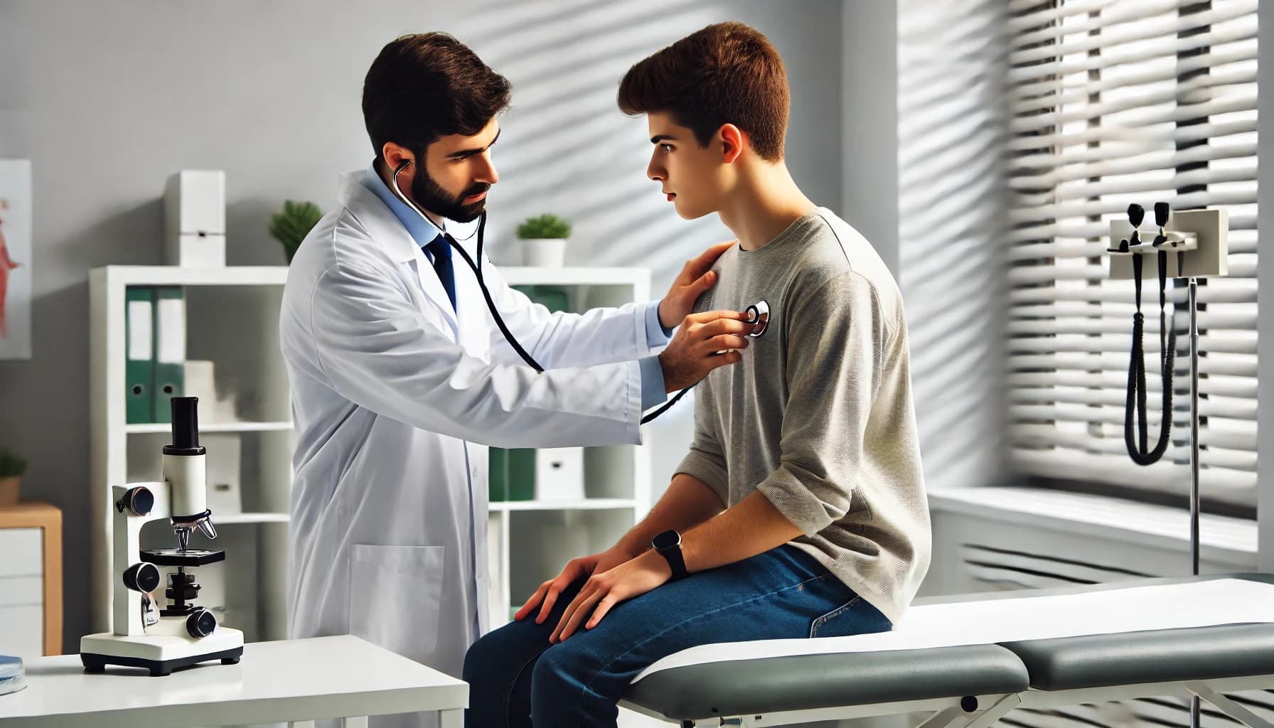 a young seafarer undergoing a medical check by a doctor