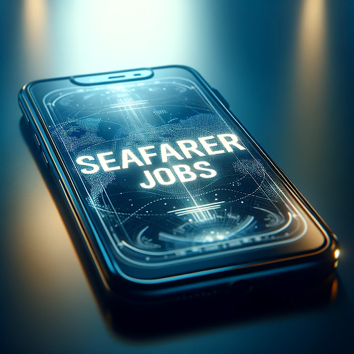 A cellphone with a seafarer jobs app on the screen