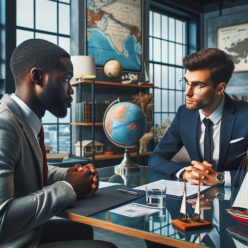 Two men in a maritime recruitment job interview