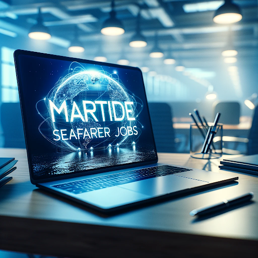 a laptop with Martide's seafarer jobs board on the screen