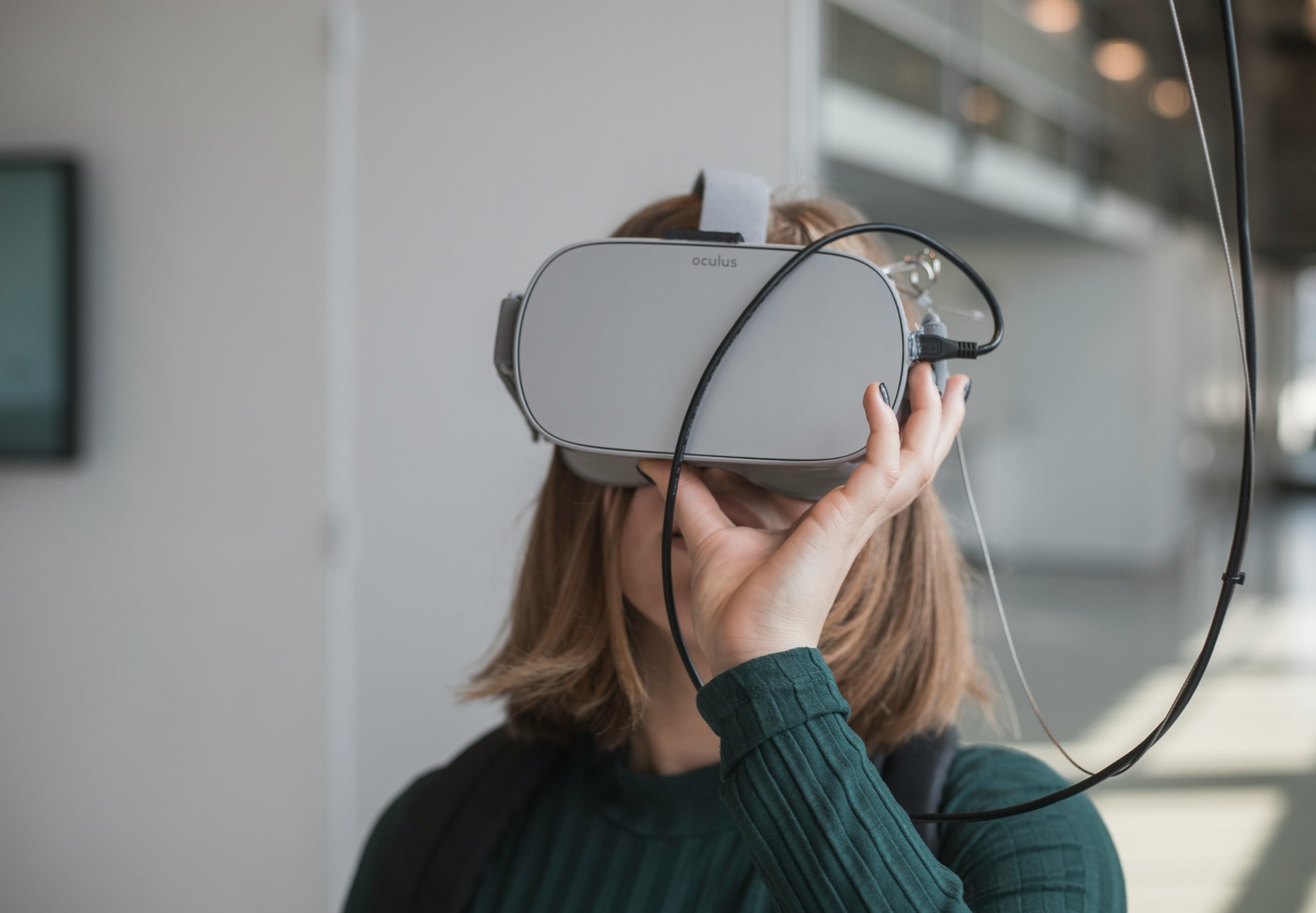 A woman wearing a VR headset