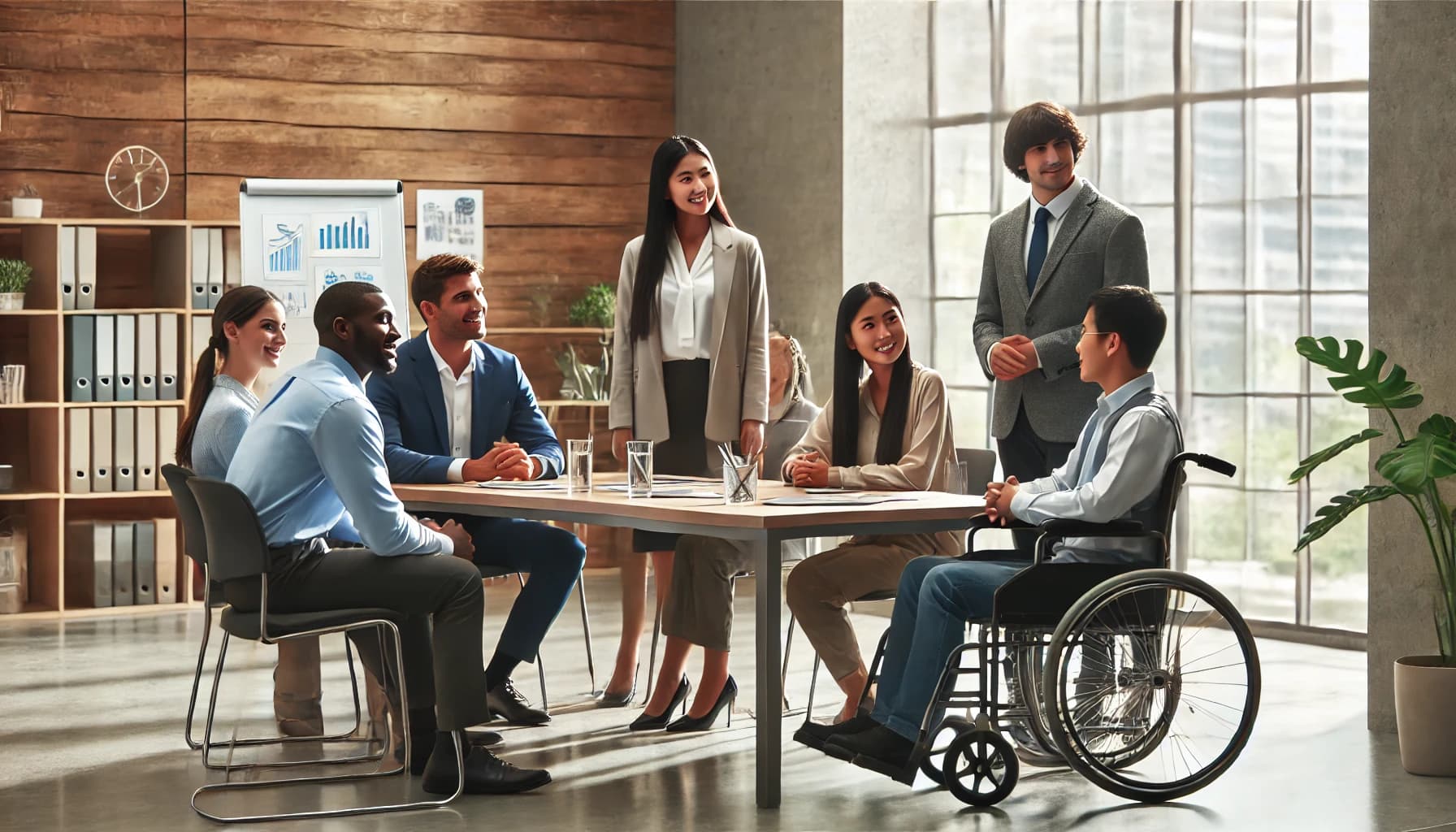 a diverse team holding a meeting in an office