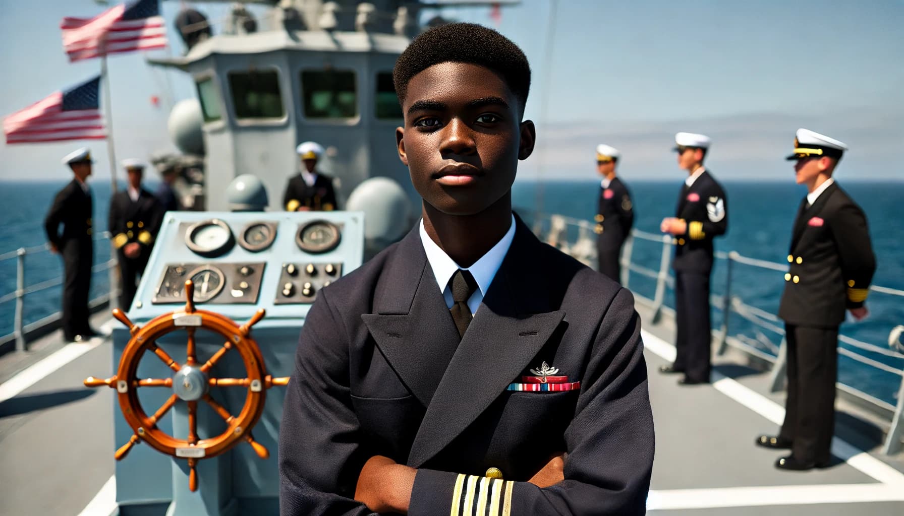 a young officer of colour on the deck of a vessel