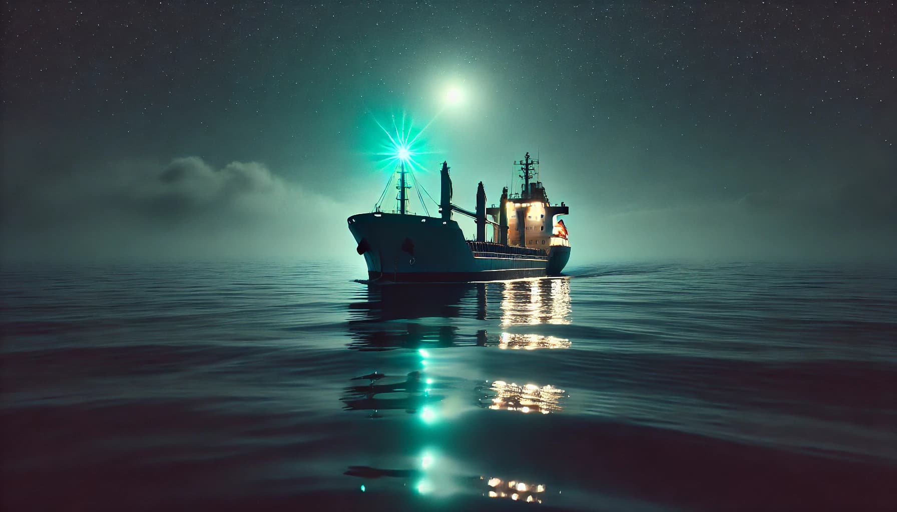 a bulk carrier with a green light representing starboard