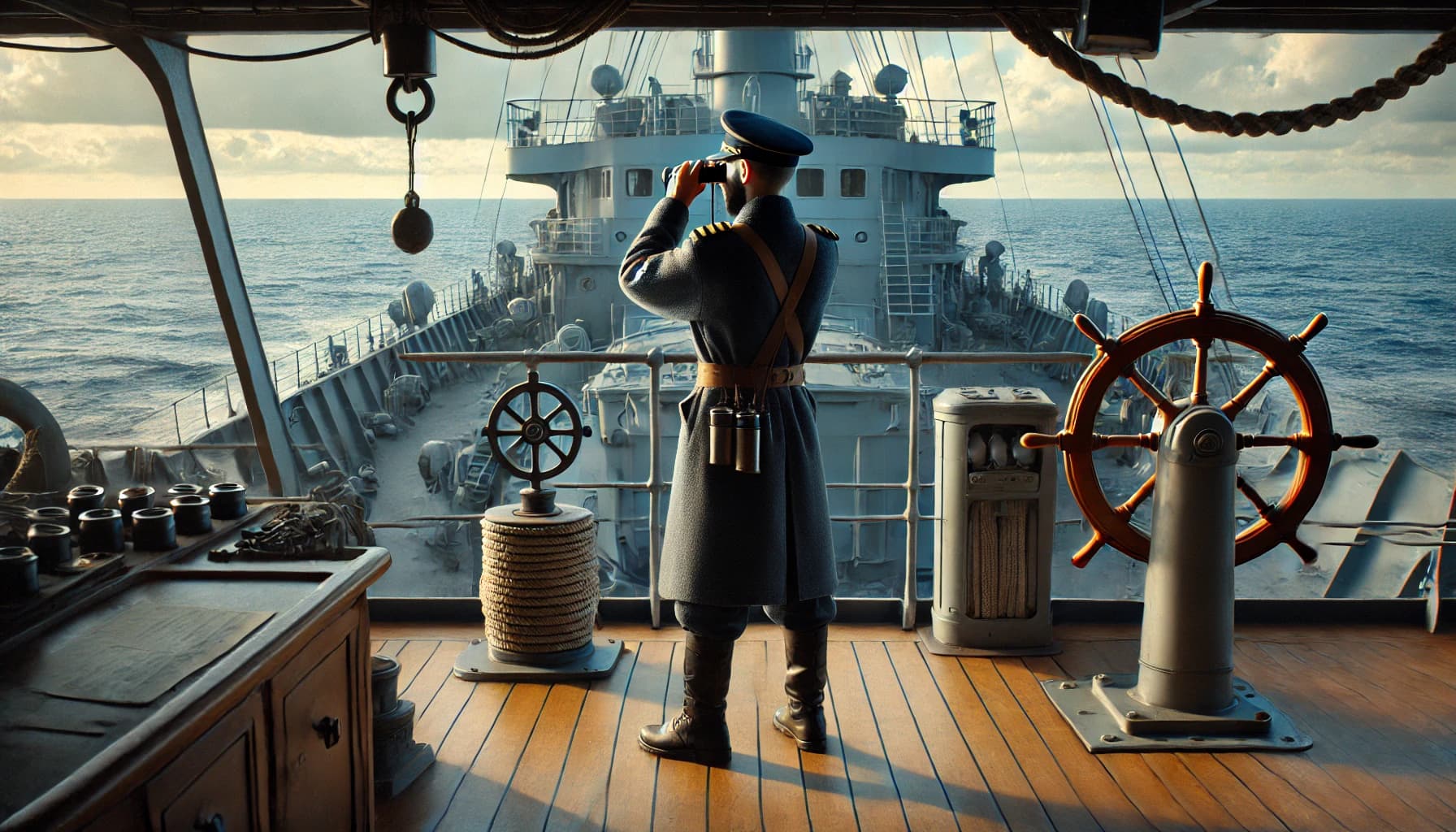 a seafarer keeping watch on the deck of a ship