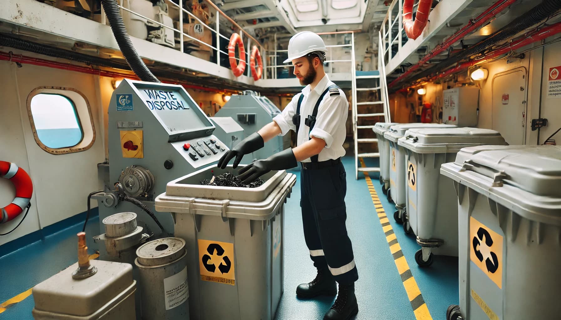 a man working in a maritime job as a waste disposal operator on a ship