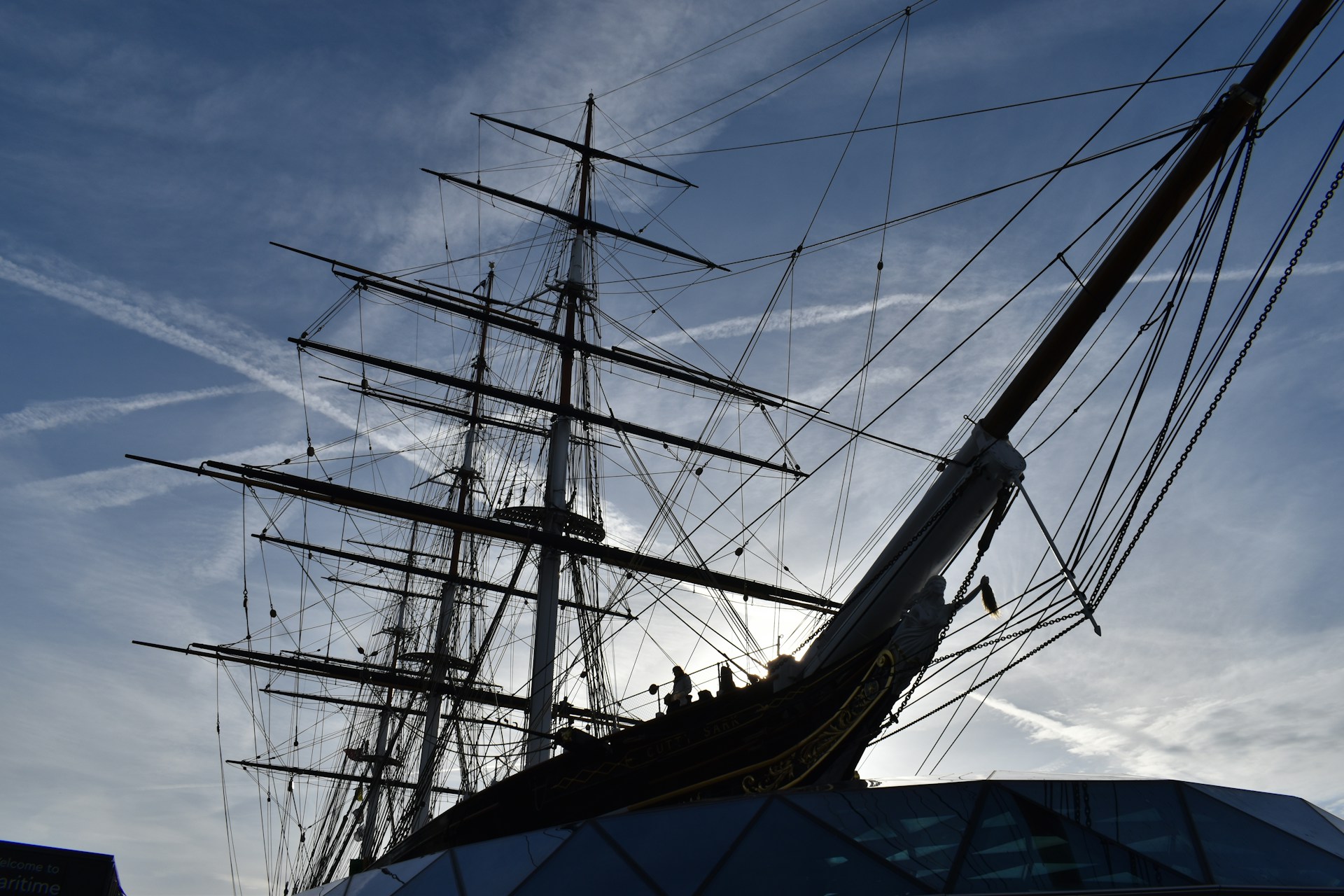 the Cutty Sark in silhouette