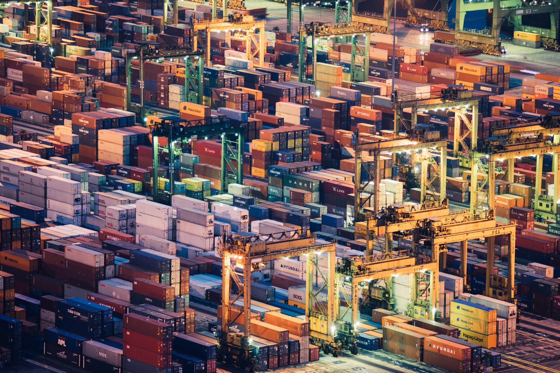 a colorful container port