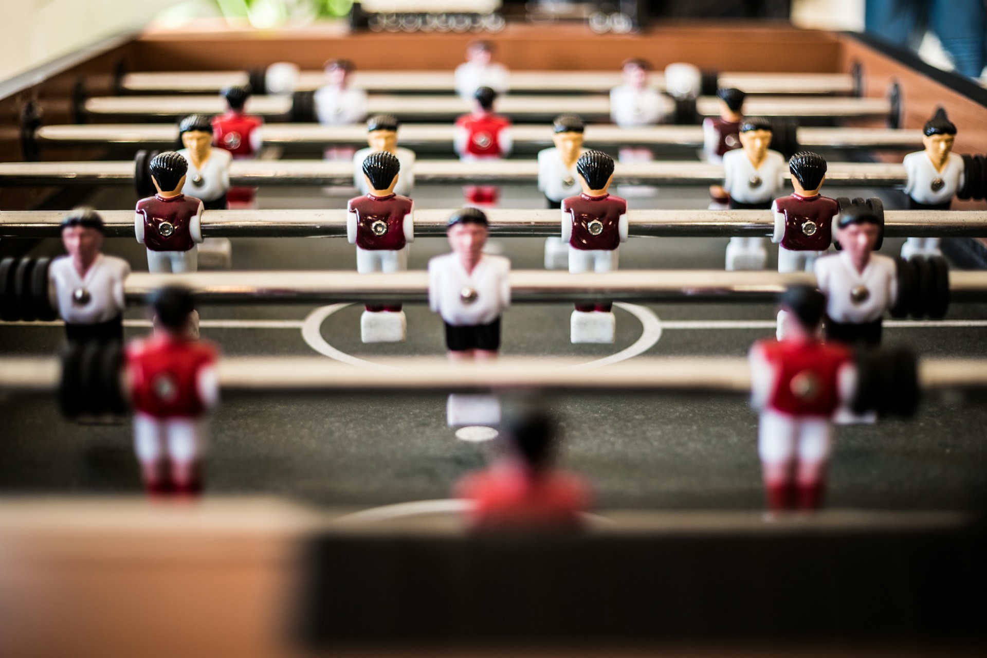 close-up of a table football game