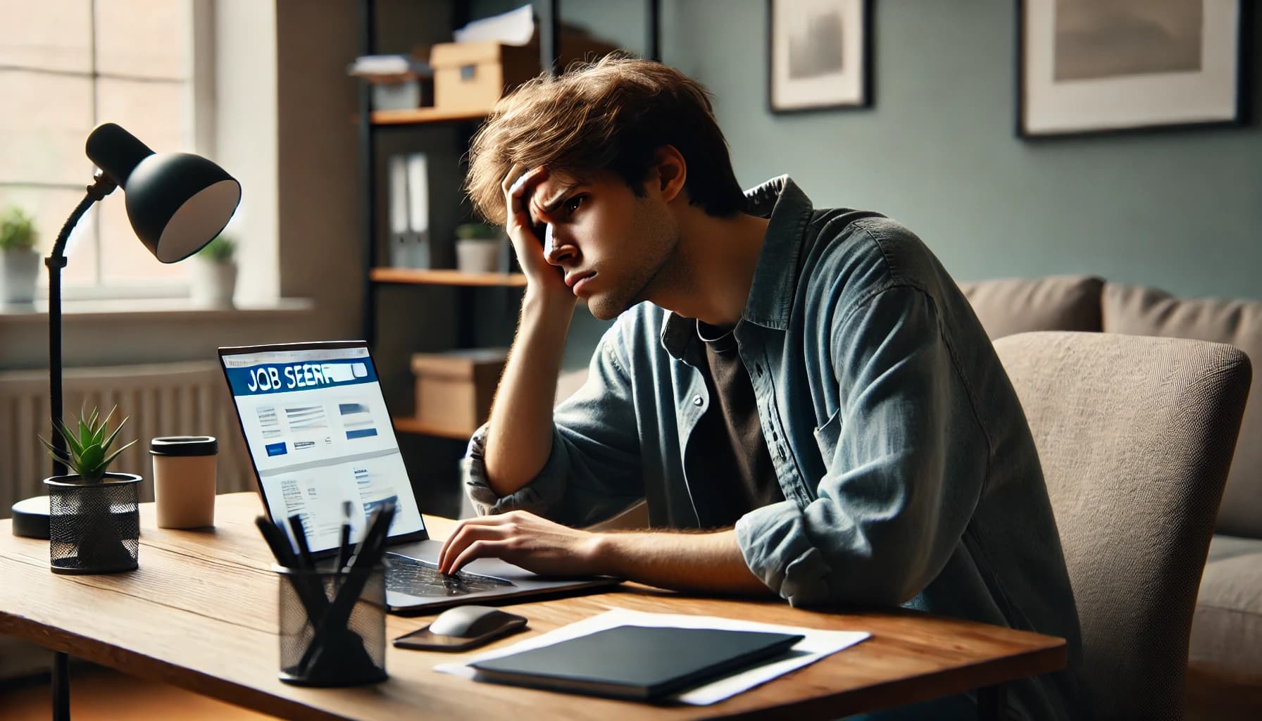 a tired man looking at his laptop