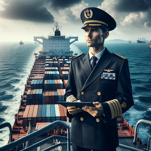 an officer working in a job on a cargo ship deep in thought