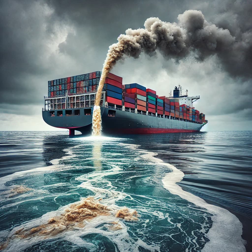 a container ship illegally dumping waste water