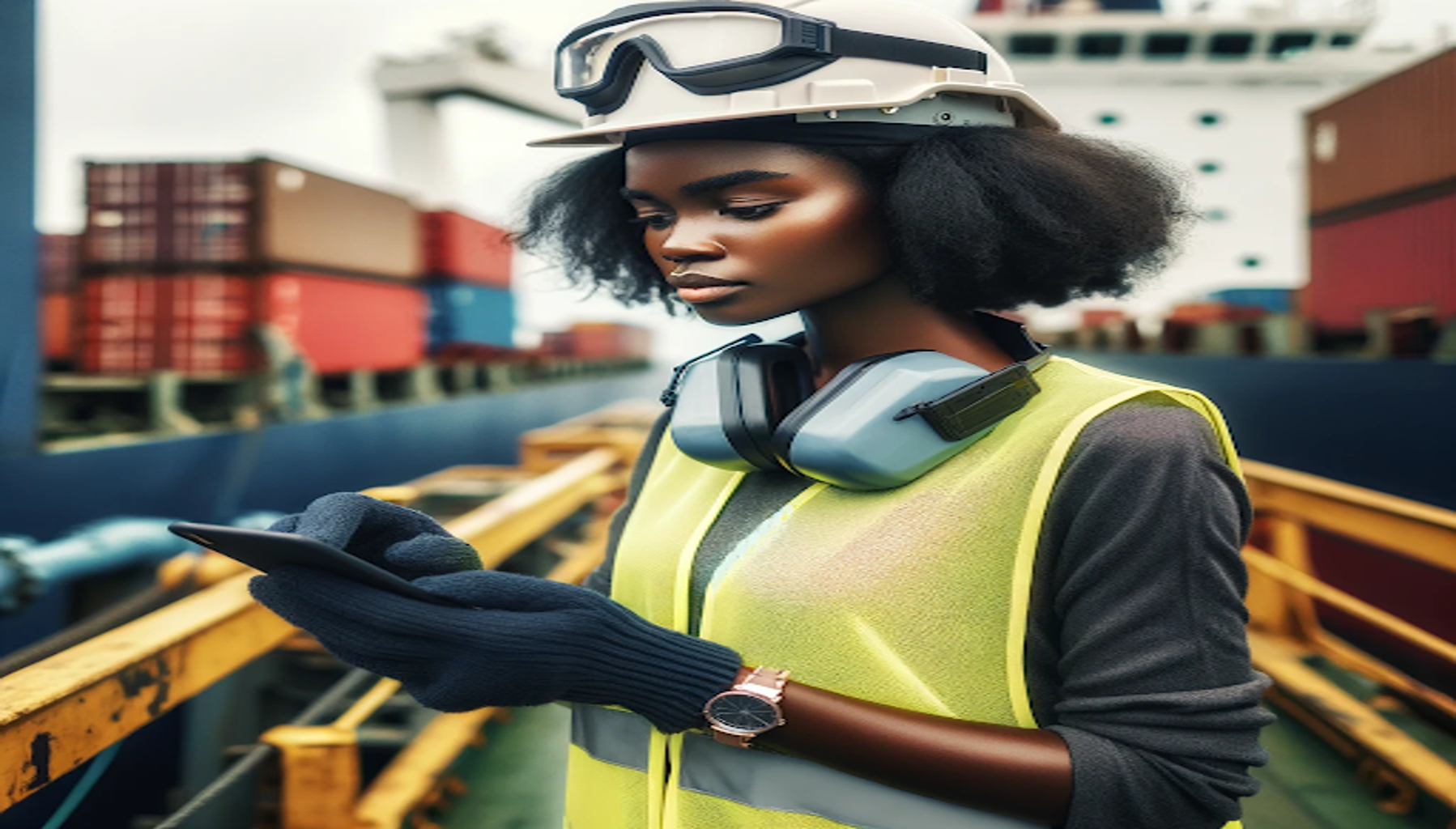 a young woman working in a job on a cargo ship