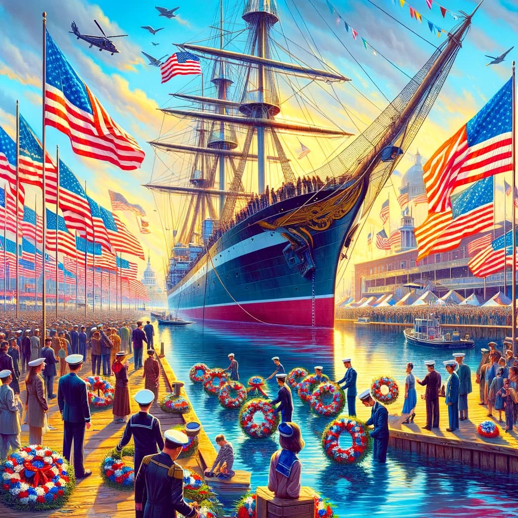 AI generated image of a port in the USA celebrating National Maritime Day