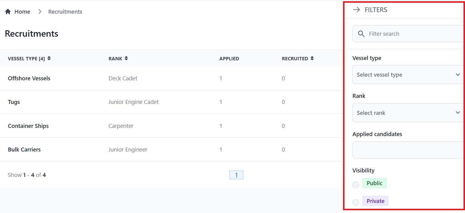 Screenshot of Martide's maritime recruitment and maritime crew management system software